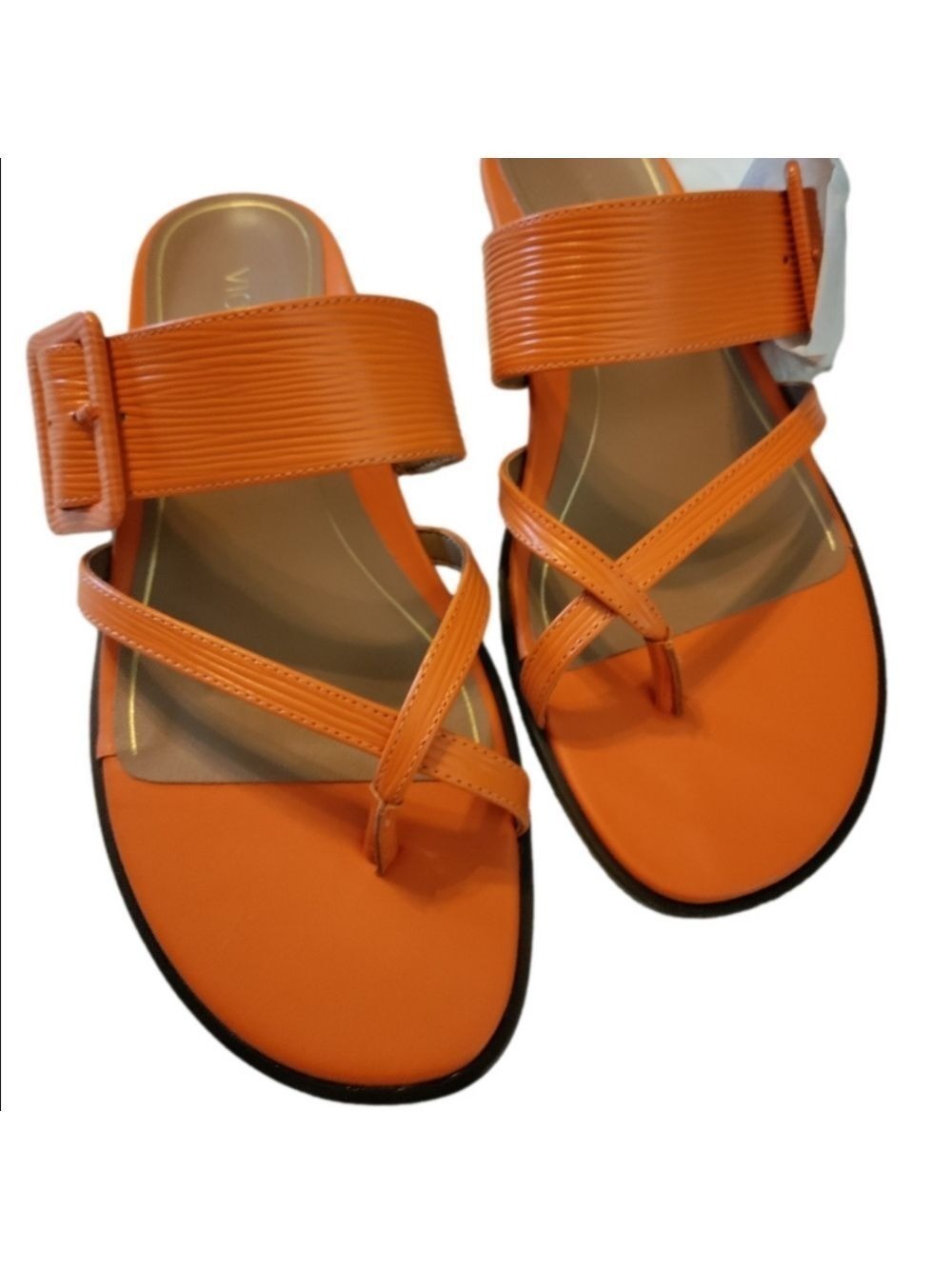 Vionic Julep Sandals Leather Orange Citrine Women's 7.5 Wide - Picture 2 of 4